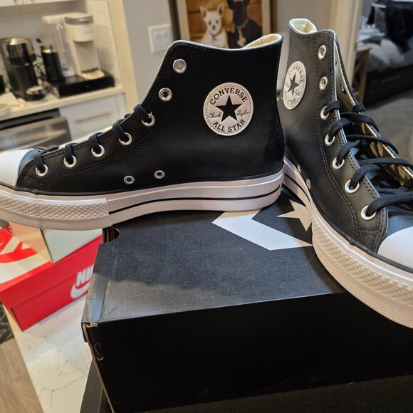 Converse Chuck Taylor All Star Lift Hi Black Leather Mens Size 10 Shoes Sneaker - Picture 3 of 10